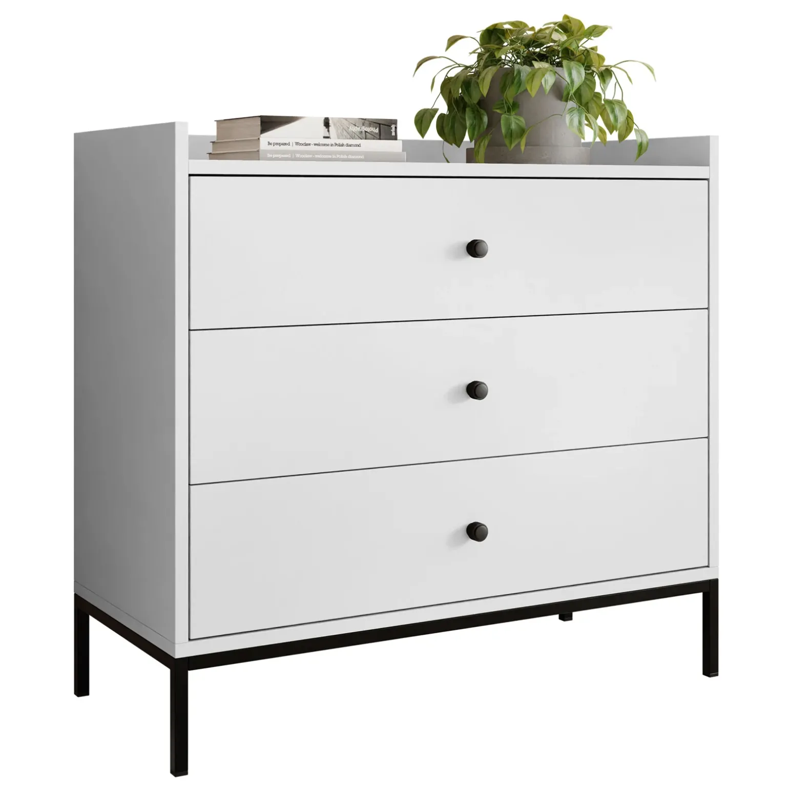 Cassettiera 80x80h cm design moderno 3 cassetti bianco Pollon