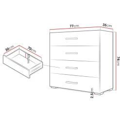Cassettiera 77x74h cm design moderno 4 cassetti bianco Pastello