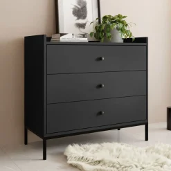 Cassettiera 80x80h cm design moderno 3 cassetti nero Pollon
