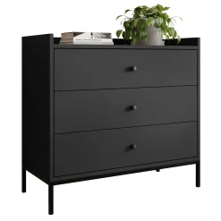 Cassettiera 80x80h cm design moderno 3 cassetti nero Pollon