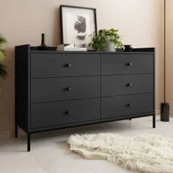 Cassettiera 130x80h cm design moderno 6 cassetti nero Pollon