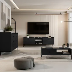 Cassettiera 130x80h cm design moderno 6 cassetti nero Pollon