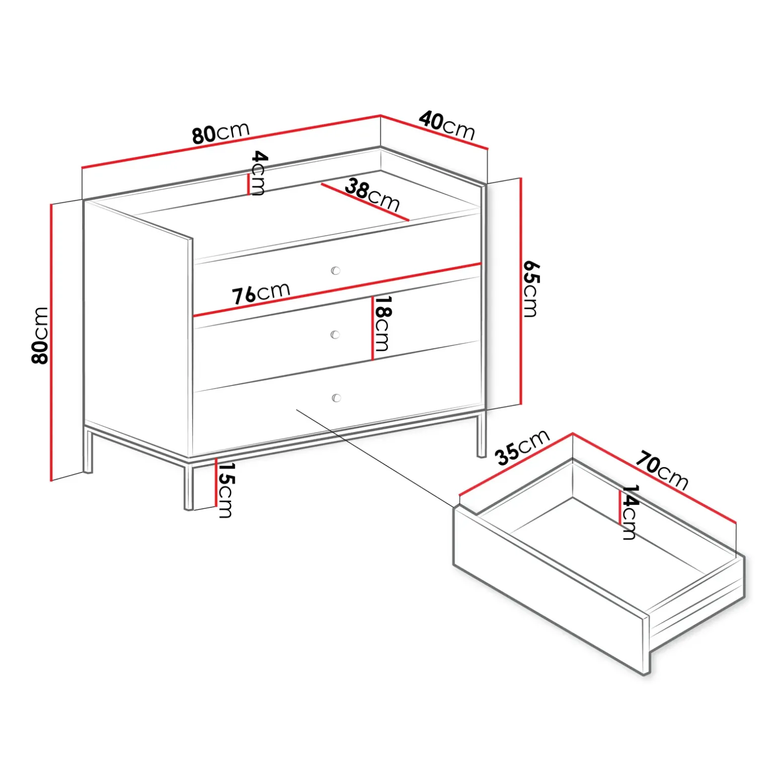 Cassettiera 80x80h cm design moderno 3 cassetti grigio Pollon