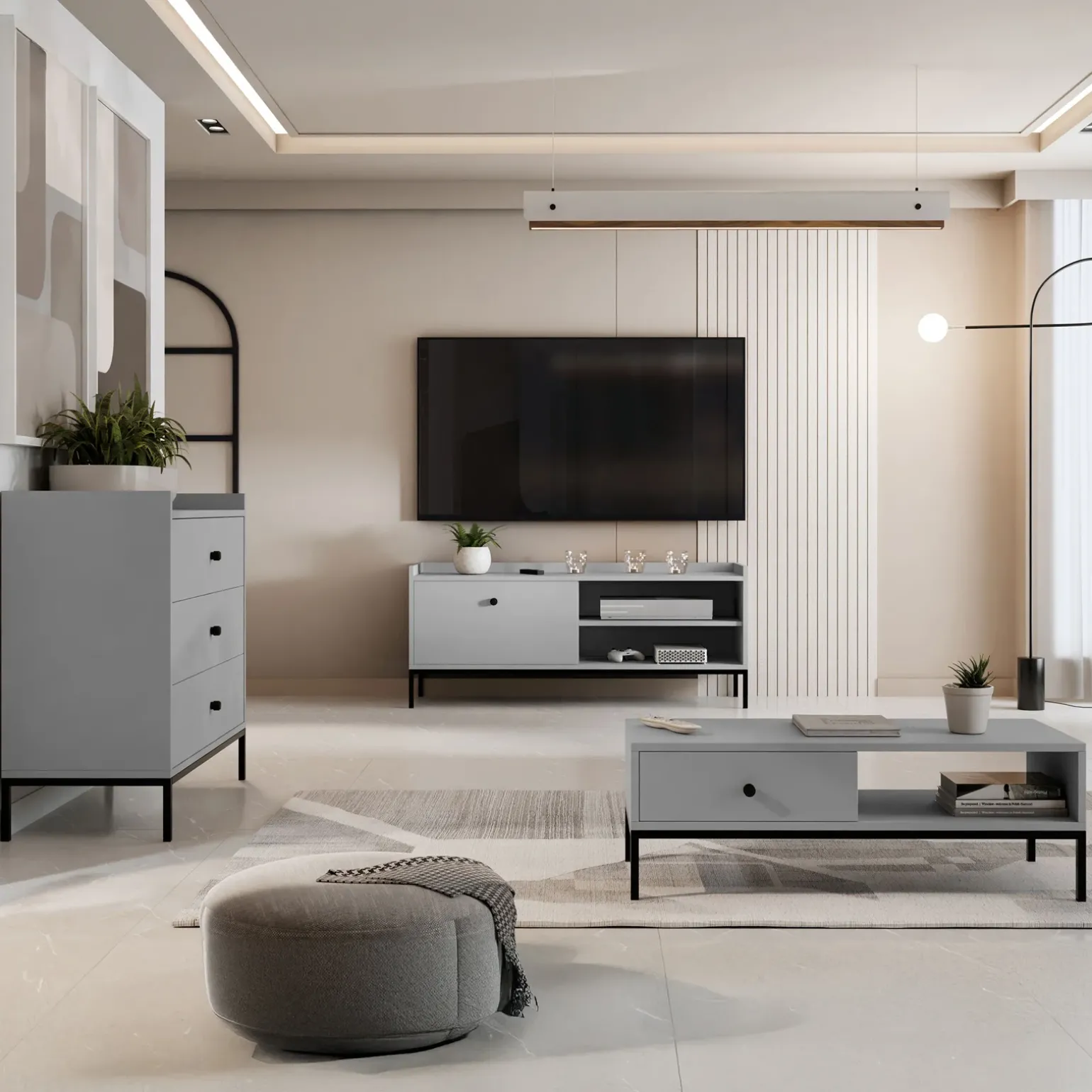 Cassettiera 80x80h cm design moderno 3 cassetti grigio Pollon