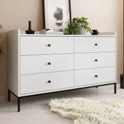 Cassettiera 130x80h cm design moderno 6 cassetti bianco Pollon