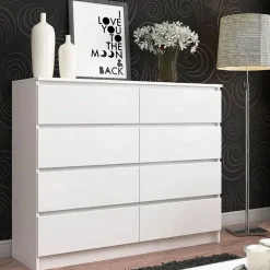 Cassettiera 120x100h cm moderna 8 cassetti bianco Living