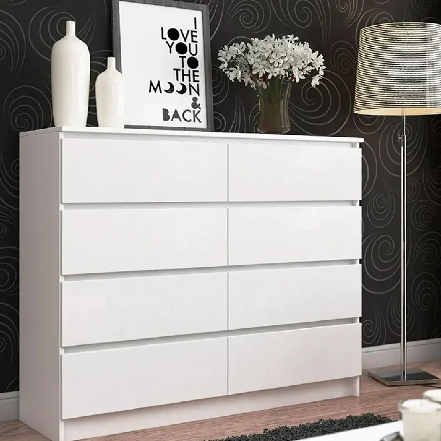 Cassettiera 120x100h cm moderna 8 cassetti bianco Living