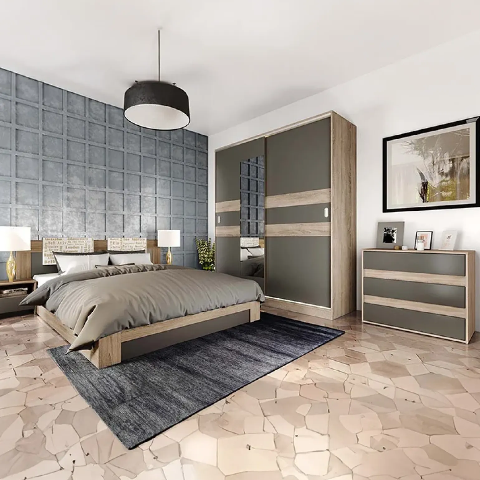 Cassettiera 80x70h cm moderna rovere grigio Altea