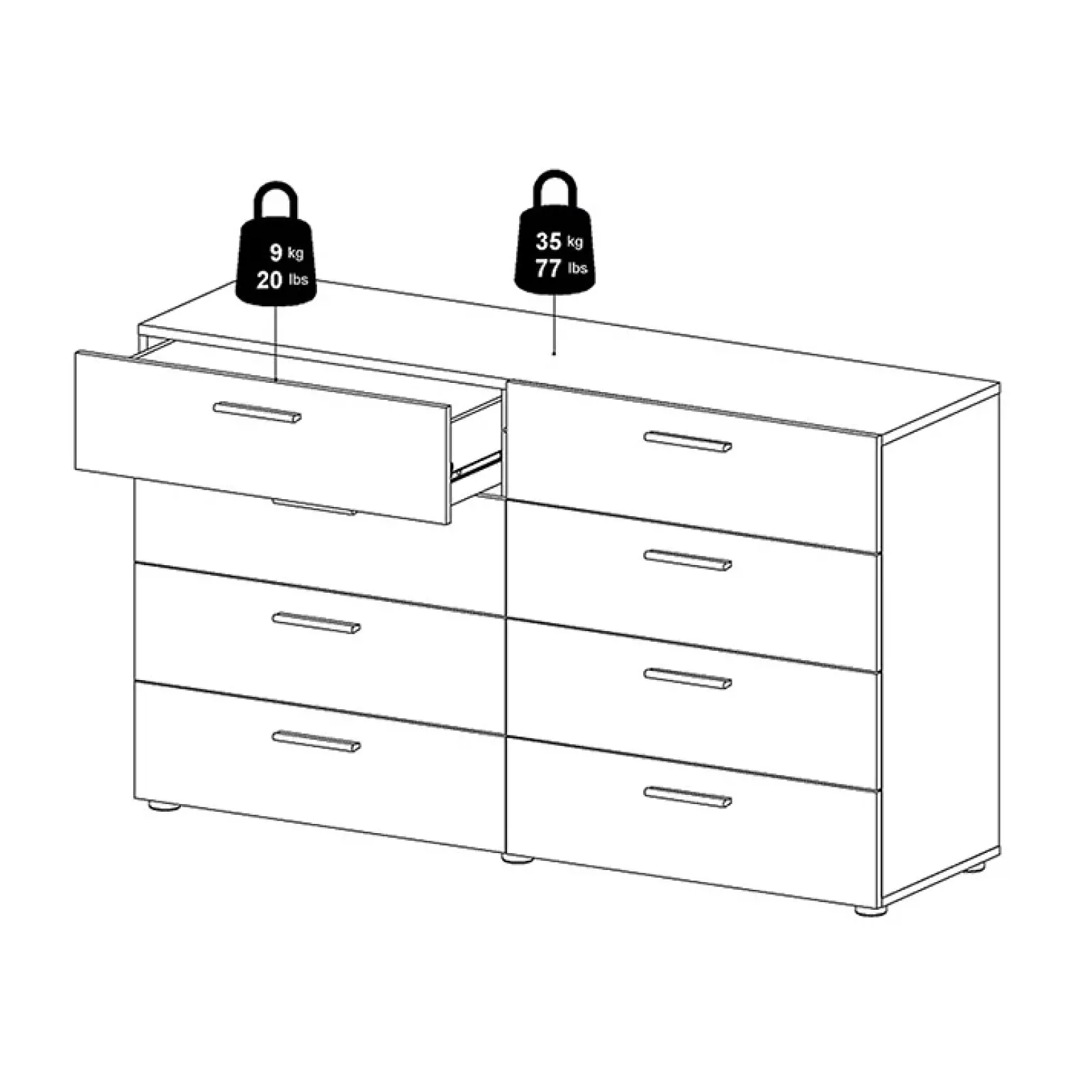 Cassettiera 138x83h cm moderna bianco lucido rovere Betty Gihome®