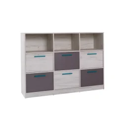 Cassettiera 145x108h cm per cameretta bianco pino grigio blu Maya Gihome®