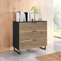 Cassettiera 80x76h cm rustica design cannettato rovere nero List