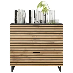 Cassettiera 80x76h cm rustica design cannettato rovere nero List