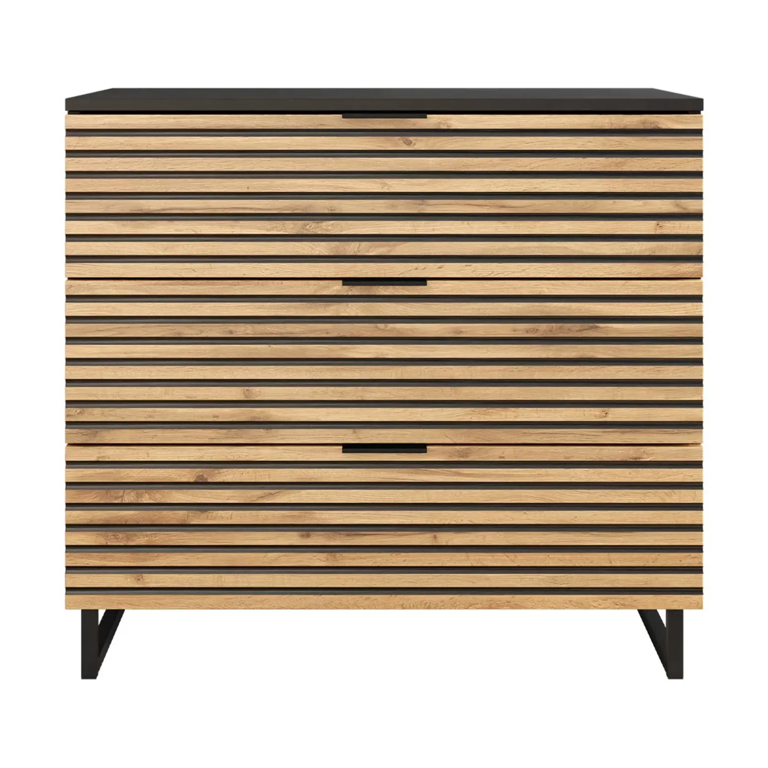 Cassettiera 80x76h cm rustica design cannettato rovere nero List