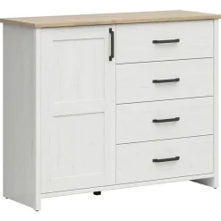 Cassettiera 120x99h cm scandinava 4 cassetti 1 anta bianco frassinato rovere Lars