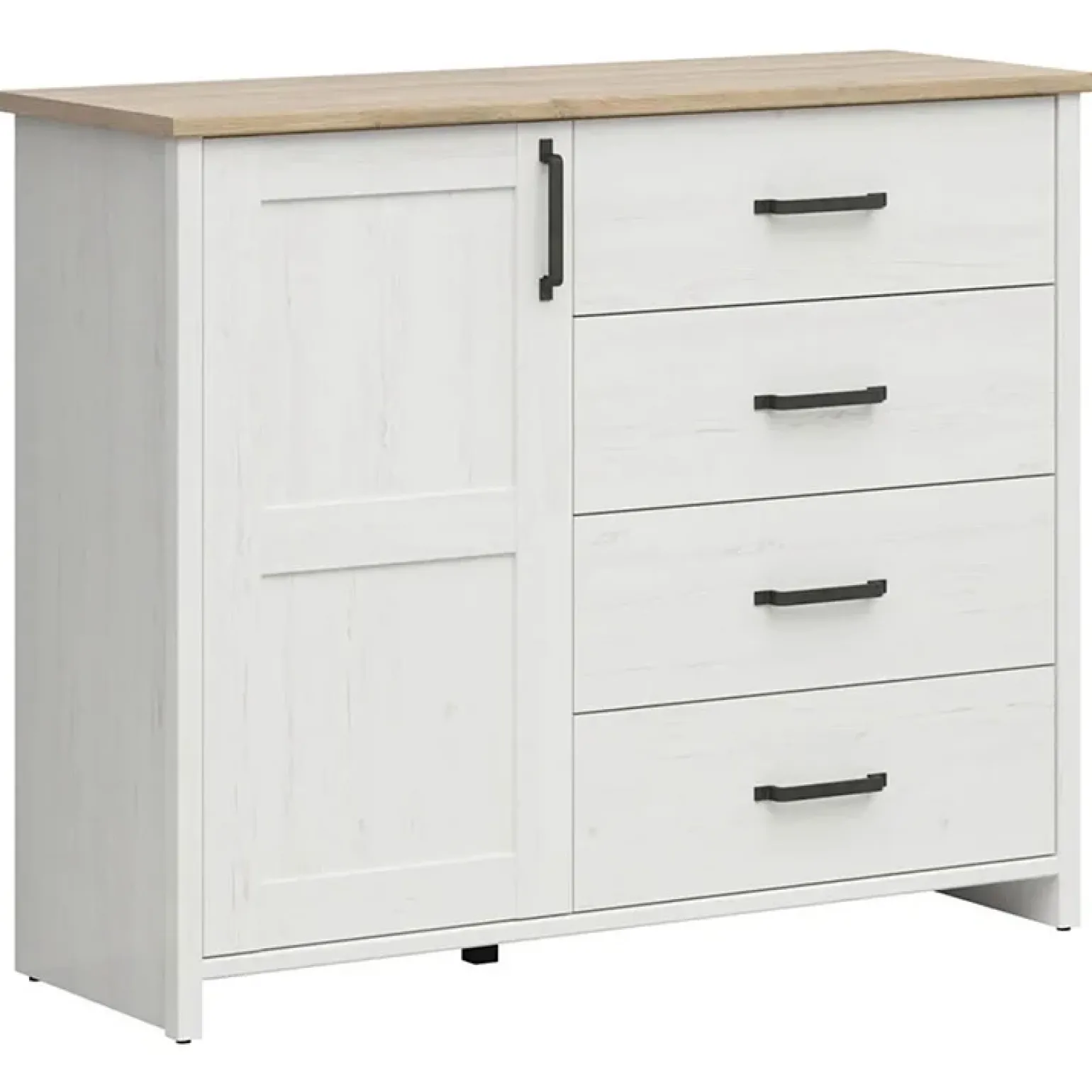 Cassettiera 120x99h cm scandinava 4 cassetti 1 anta bianco frassinato rovere Lars