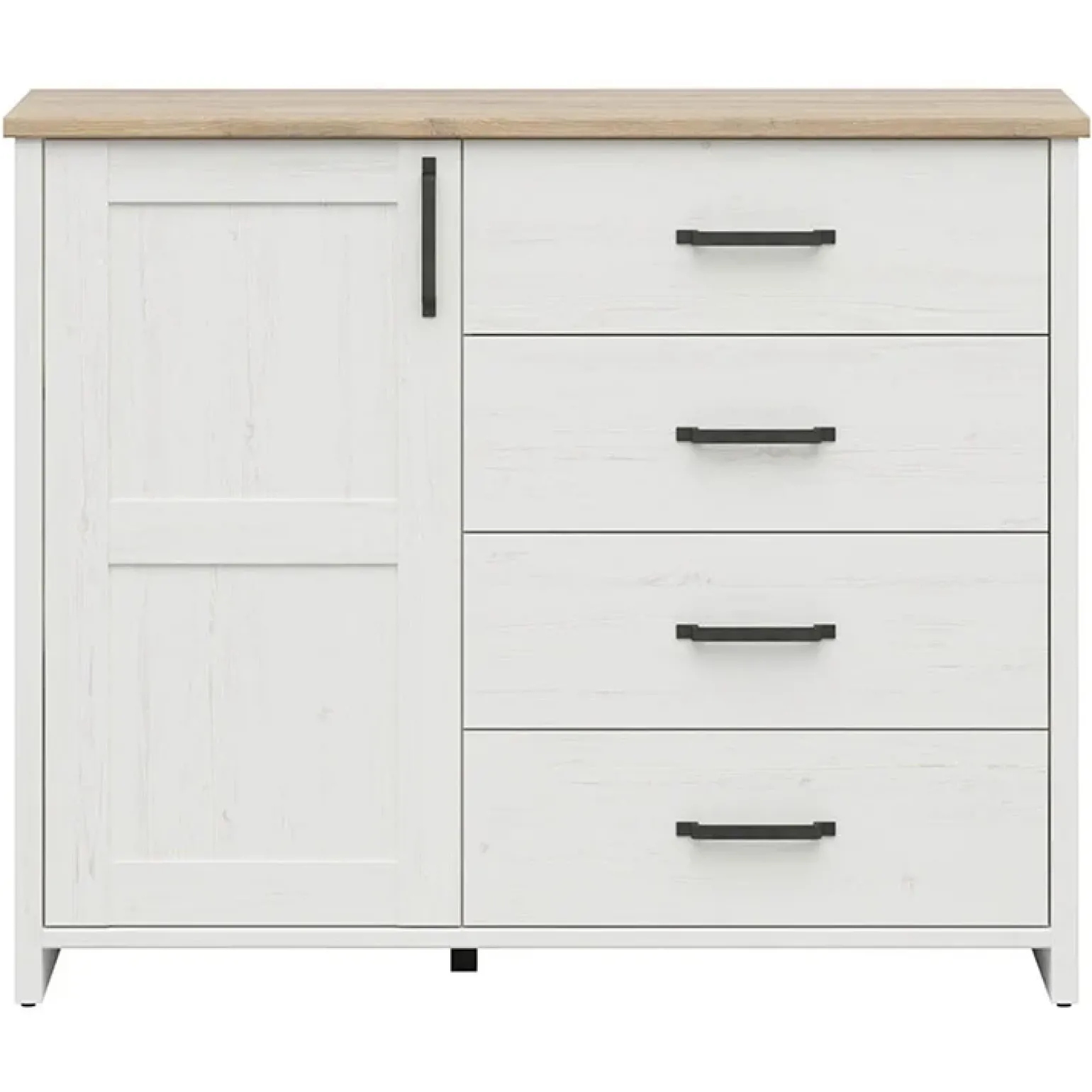 Cassettiera 120x99h cm scandinava 4 cassetti 1 anta bianco frassinato rovere Lars