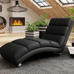 Chaise longue design 180cm imbottita in tessuto nero Marty