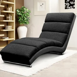 Chaise longue design 180cm imbottita in tessuto nero Marty