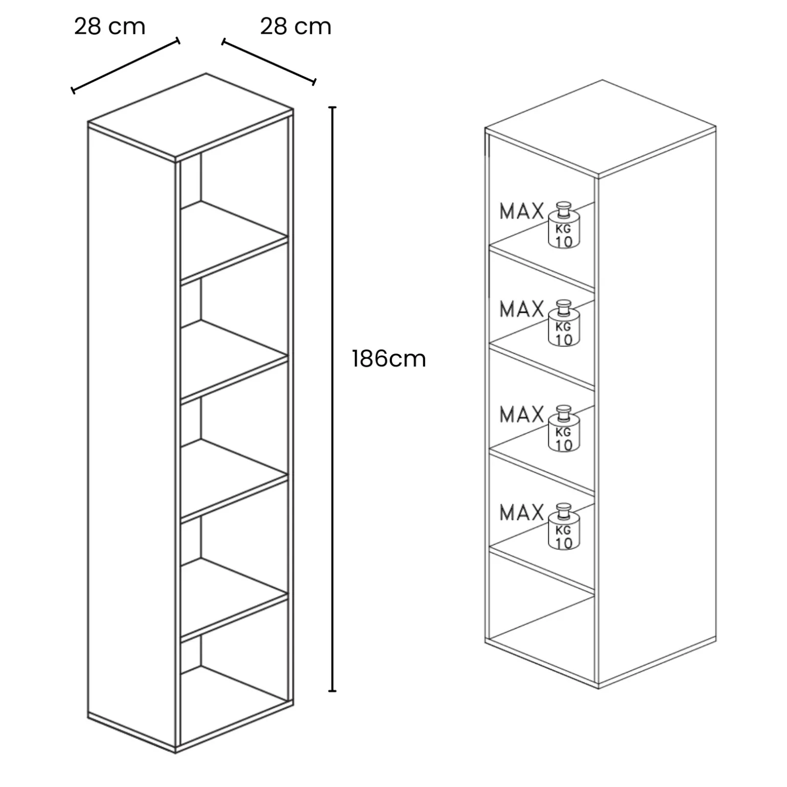 Colonna a terra 28x186h cm libreria 5 vani antracite Sunset