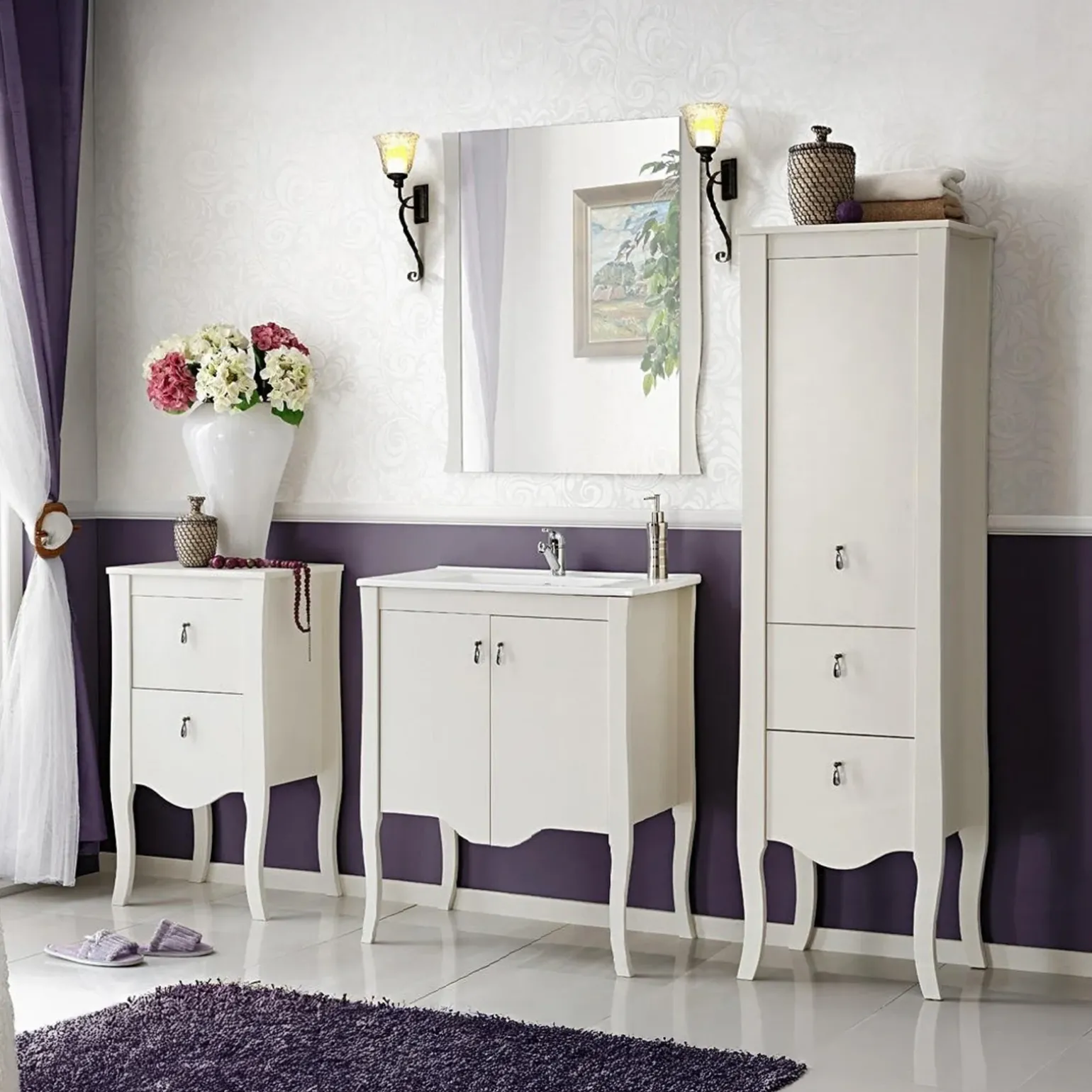 Colonna bagno classica 45x157h cm 2 cassetti bianca Brigit