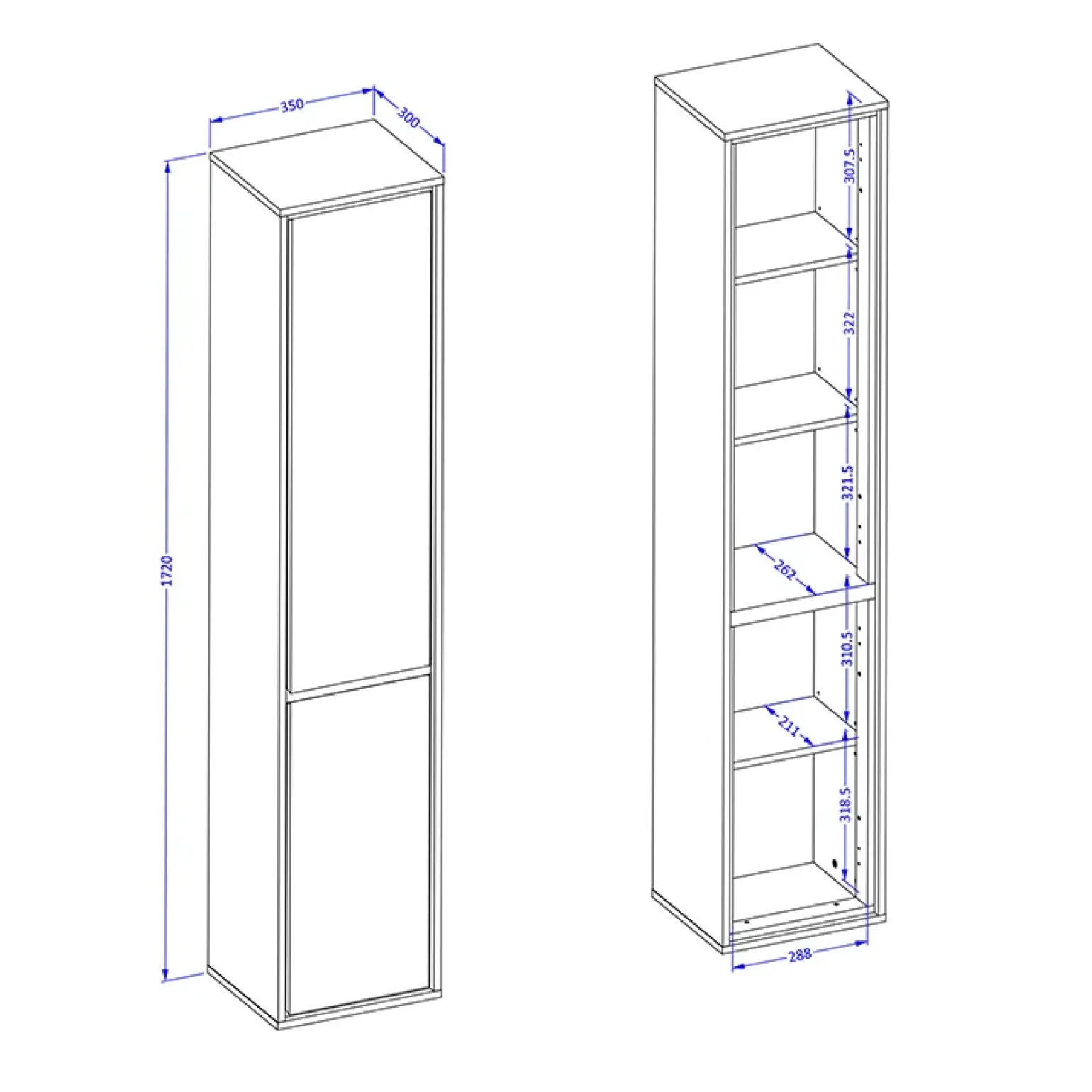 Colonna bagno sospesa 35x172h cm 2 ante tortora nero Linda