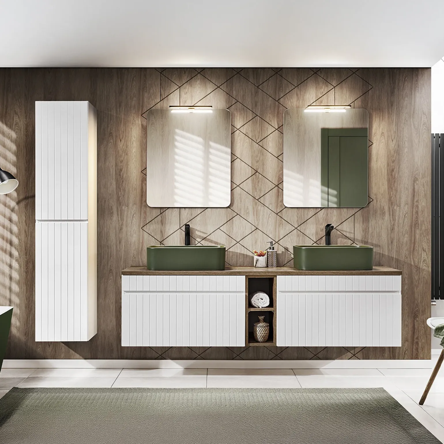 Colonna bagno sospesa 35x160h cm cannettato 2 ante bianco Autentic