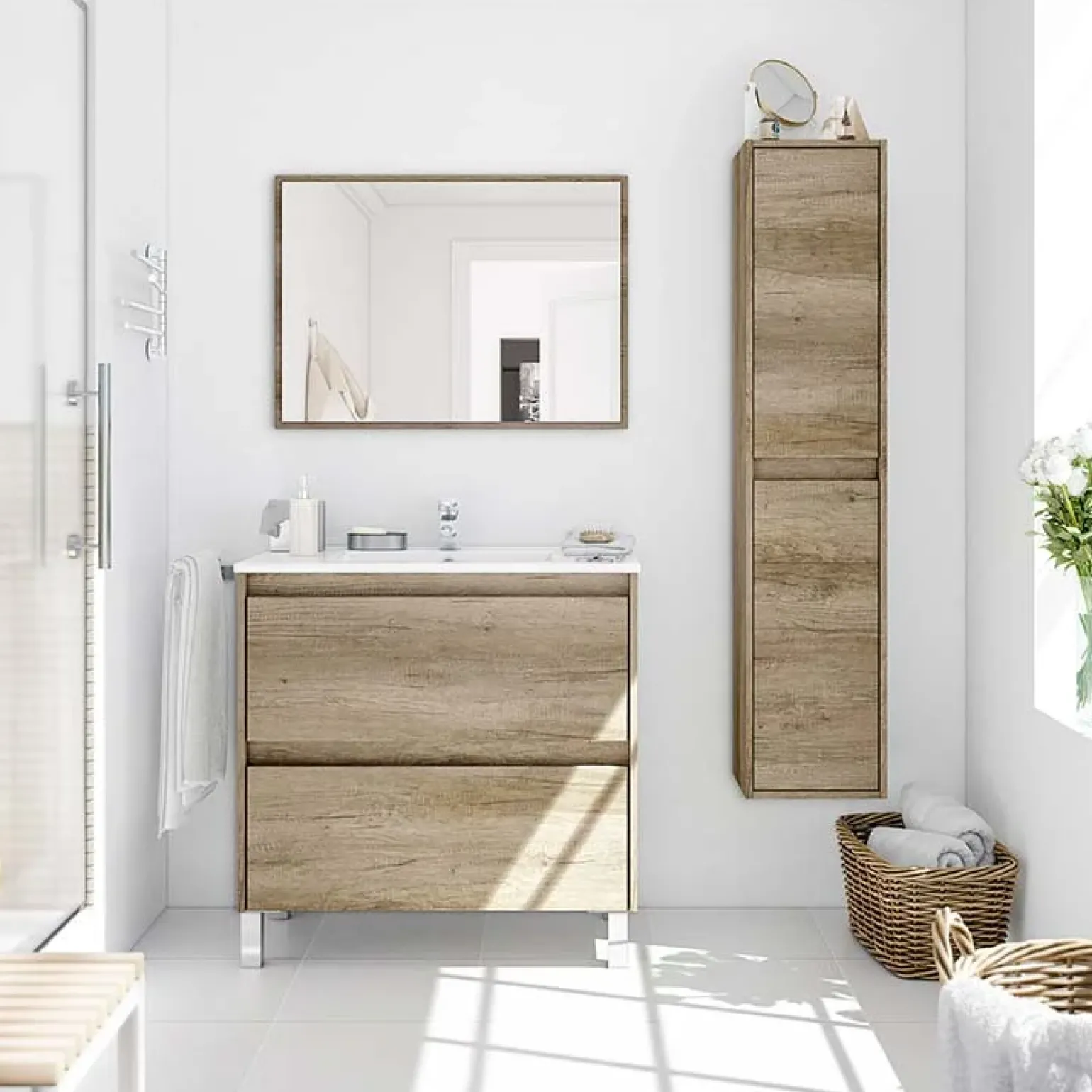 Colonna bagno sospesa 30x140h cm moderna rovere chiaro Eveline
