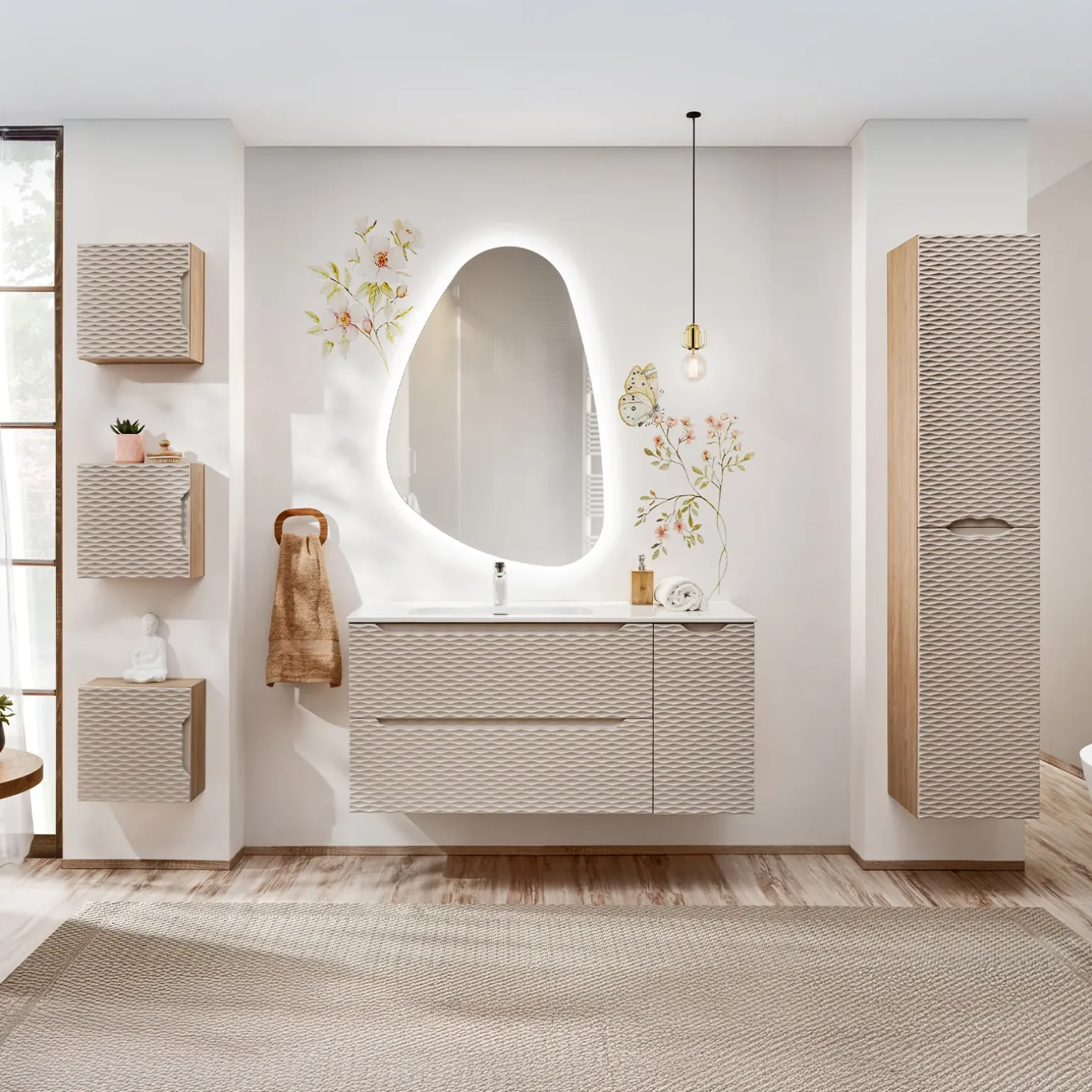 Colonna bagno sospesa 35x170h cm 2 ante beige rovere Swim
