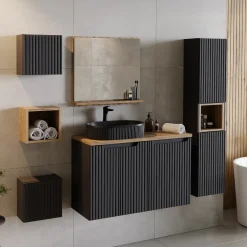Colonna bagno sospesa 30x140h cm cannettato 2 ante nero Cleany