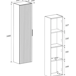 Colonna bagno sospesa 35x140h cm cannettato 1 anta quercia antracite Limpid