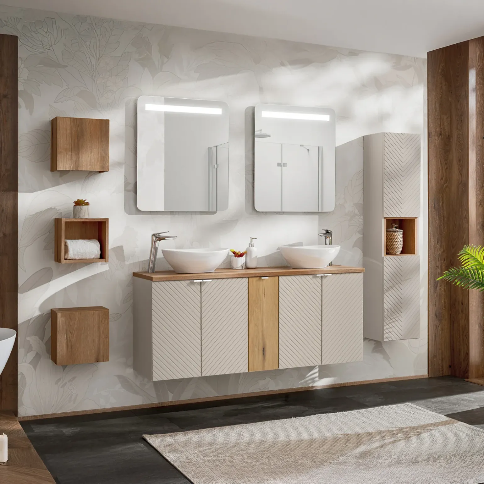 Colonna bagno sospesa 30x140h cm 1 anta beige cashmere Neutry