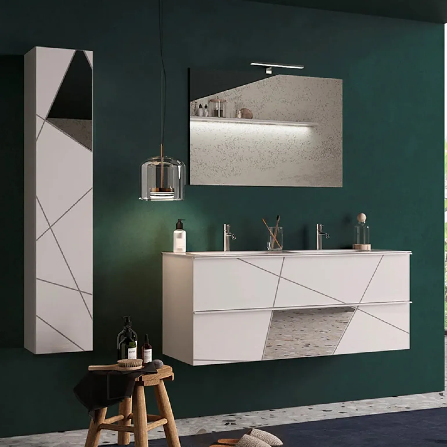Colonna bagno 26x138h cm 1 anta bianco lucido specchi Olimpo