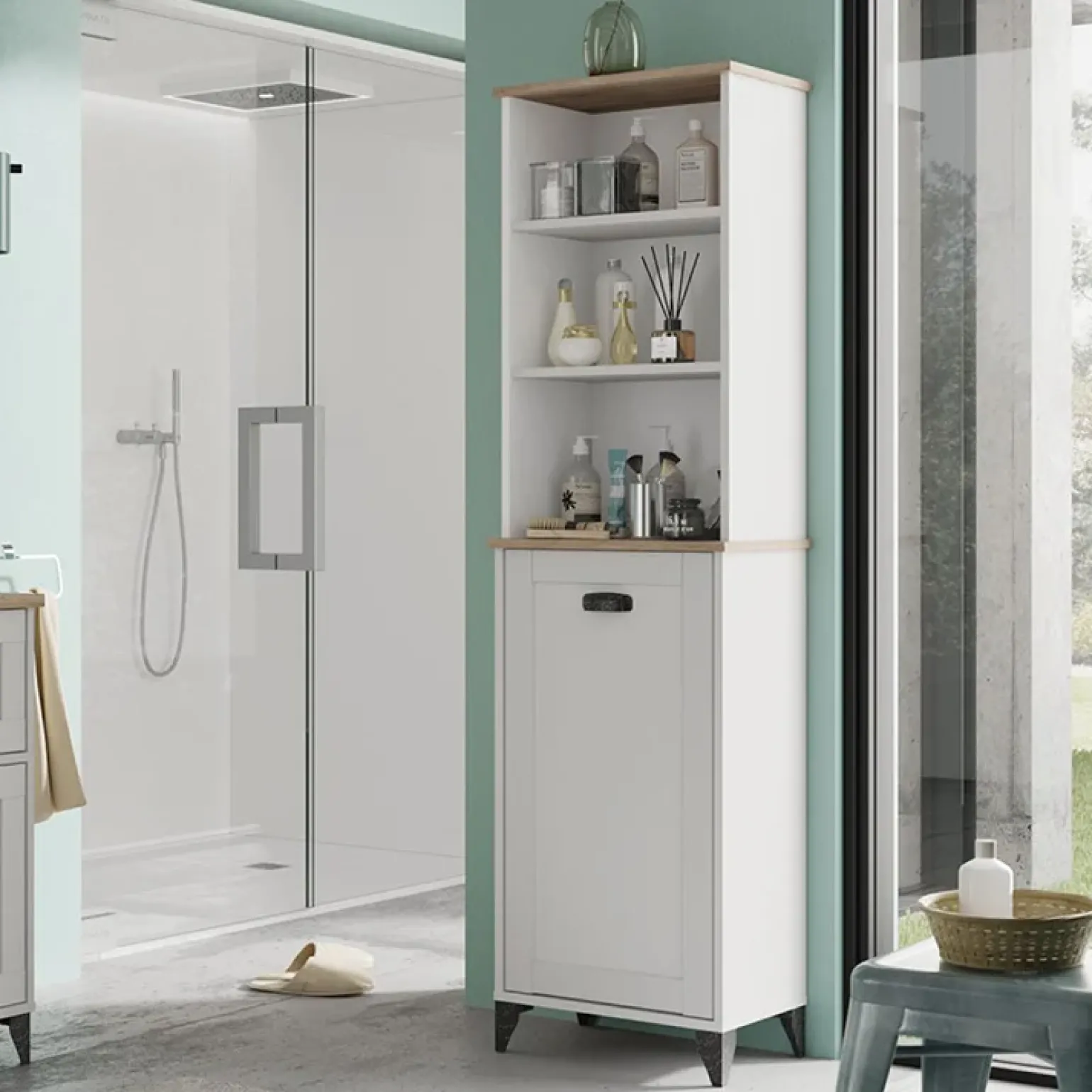 Colonna bagno 47x168h cm 1 anta 3 vani rovere bianco Ilias