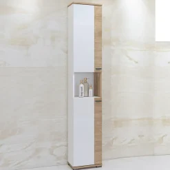 Colonna bagno 35x195h cm 2 ante 1 vano a giorno bianco lucido rovere Crystal