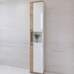 Colonna bagno 35x195h cm 2 ante 1 vano a giorno bianco lucido rovere Crystal