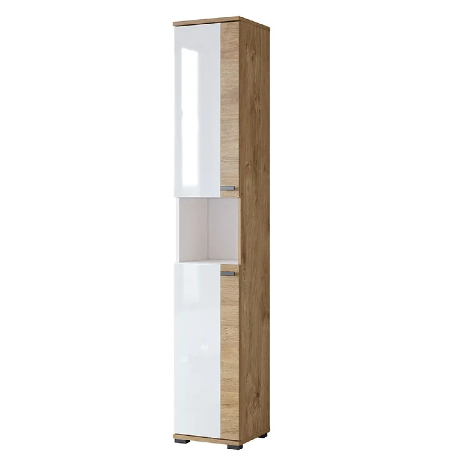 Colonna bagno 35x195h cm 2 ante 1 vano a giorno bianco lucido rovere Crystal