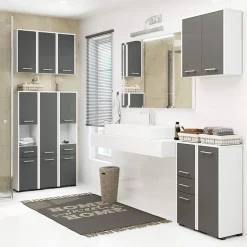 Colonna bagno 30x140h cm 2 ante grigio bianco Woters