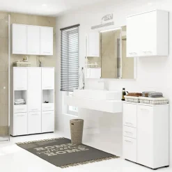 Colonna bagno 30x140h cm 2 ante 1 vano a giorno bianco Woters