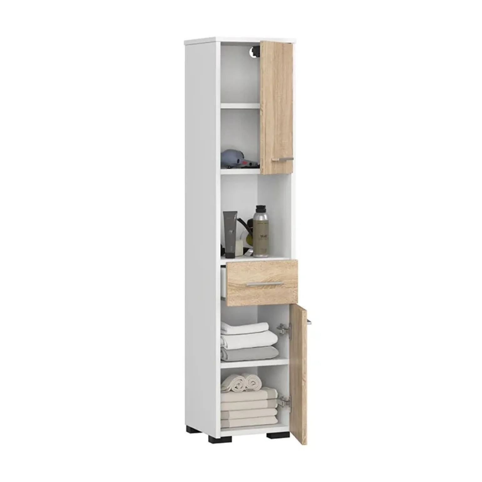 Colonna bagno 30x140h cm 2 ante 1 vano a giorno rovere bianco Woters