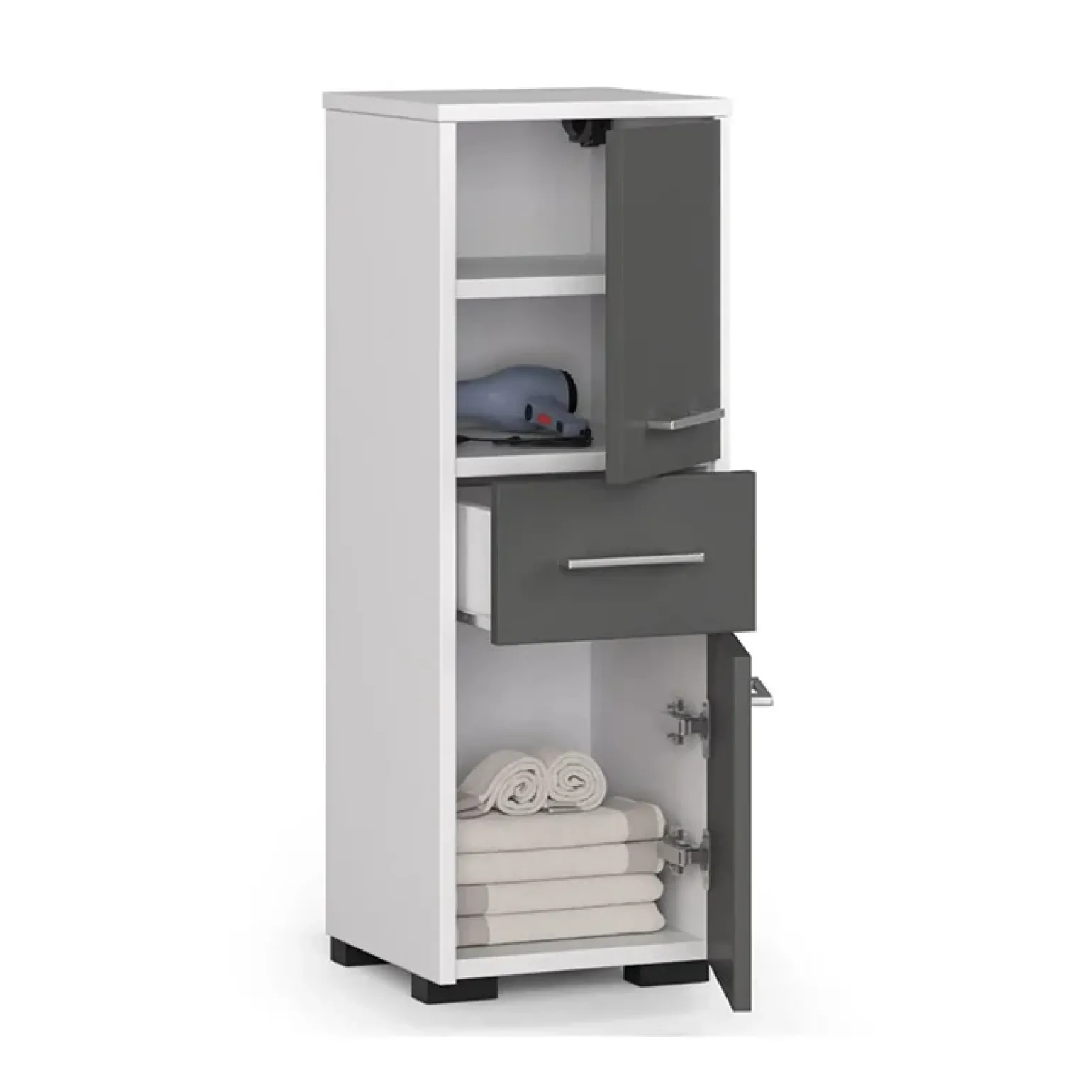 Colonna bagno 30x85h cm bassa 2 ante 1 cassetto grigio bianco Woters