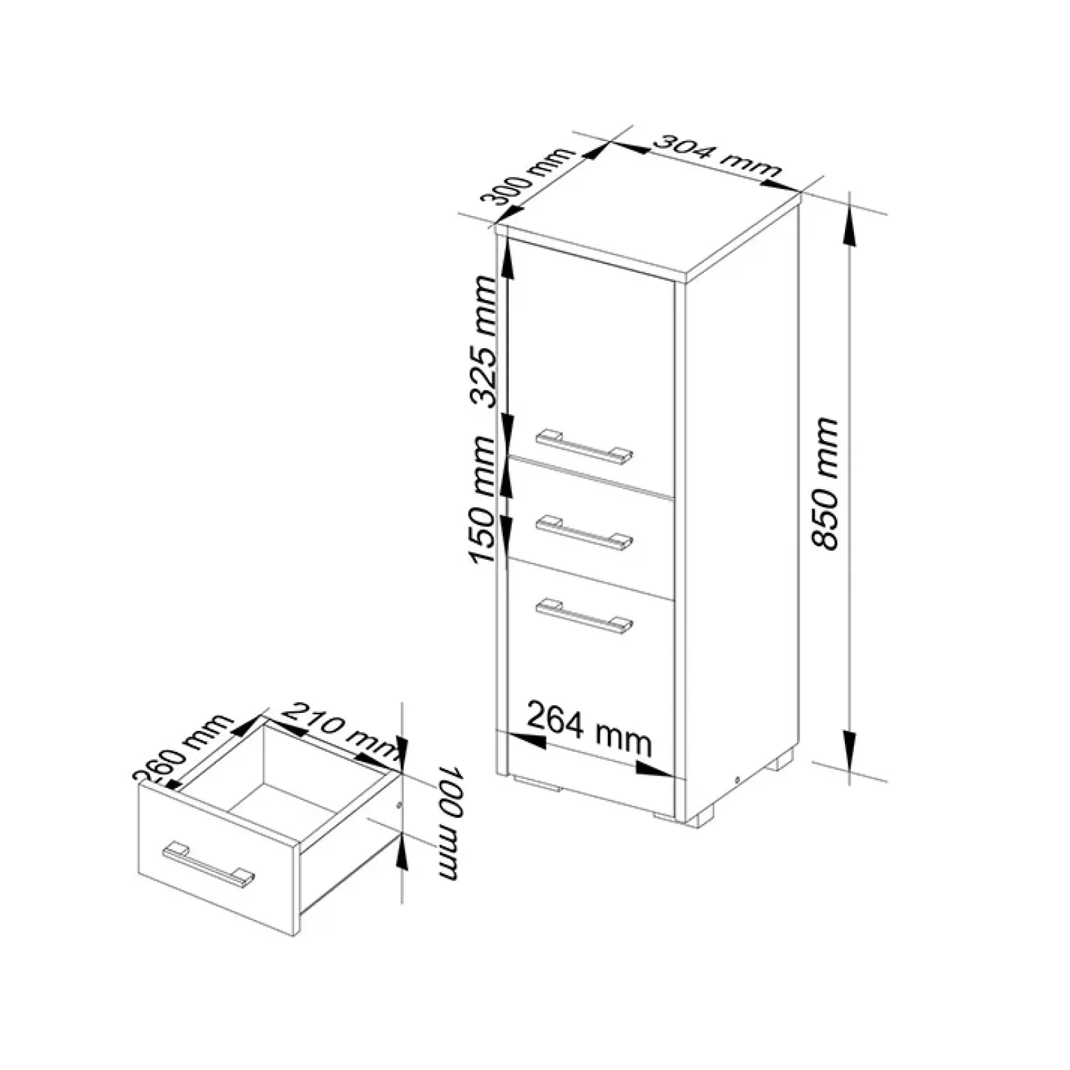 Colonna bagno 30x85h cm bassa 2 ante 1 cassetto grigio bianco Woters