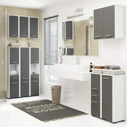 Colonna bagno 30x85h cm bassa 2 ante 1 cassetto grigio bianco Woters