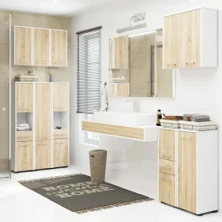 Colonna bagno 30x85h cm bassa 2 ante 1 cassetto rovere bianco Woters