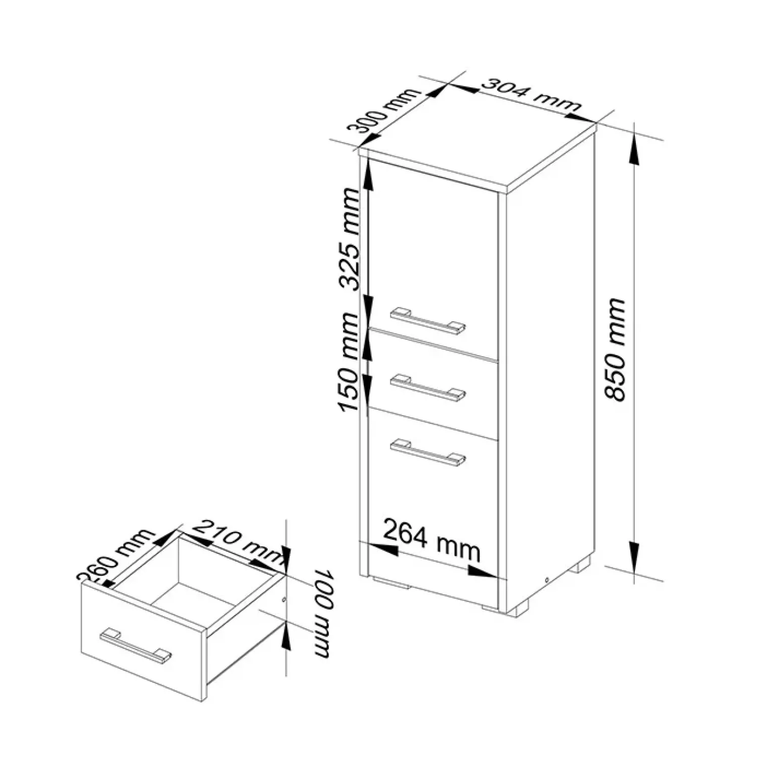 Colonna bagno 30x85h cm bassa 2 ante 1 cassetto bianco Woters