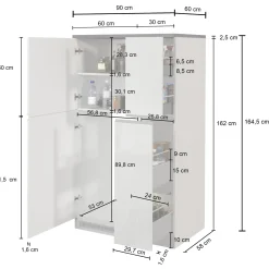 Colonna frigo dispensa cucina 90x165h cm moderna bianco grigio pietra Gourmet