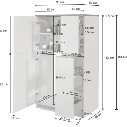 Colonna frigo dispensa cucina 90x165h cm moderna antracite rovere Gourmet