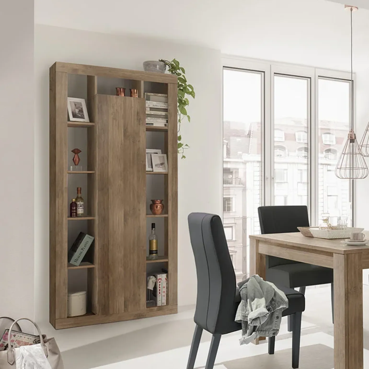 Colonna libreria 95x217h cm 1 anta rovere scuro Trilogy