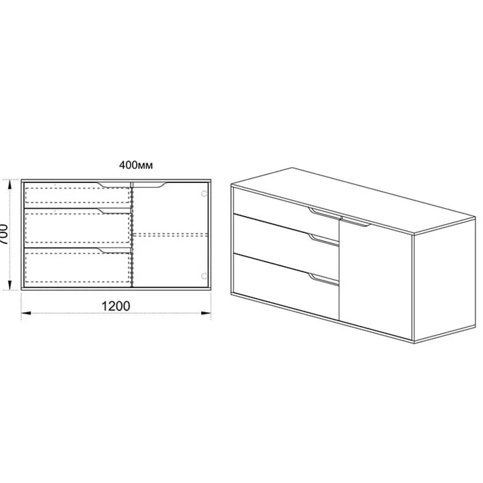 Comò 120x71h cm 1 anta 3 cassetti rovere sonoma bianco opaco Varsavia Riga
