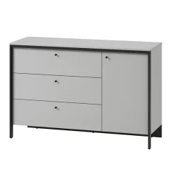 Comò 136x91h cm 1 anta 3 cassetti con LED grigio nero Luna
