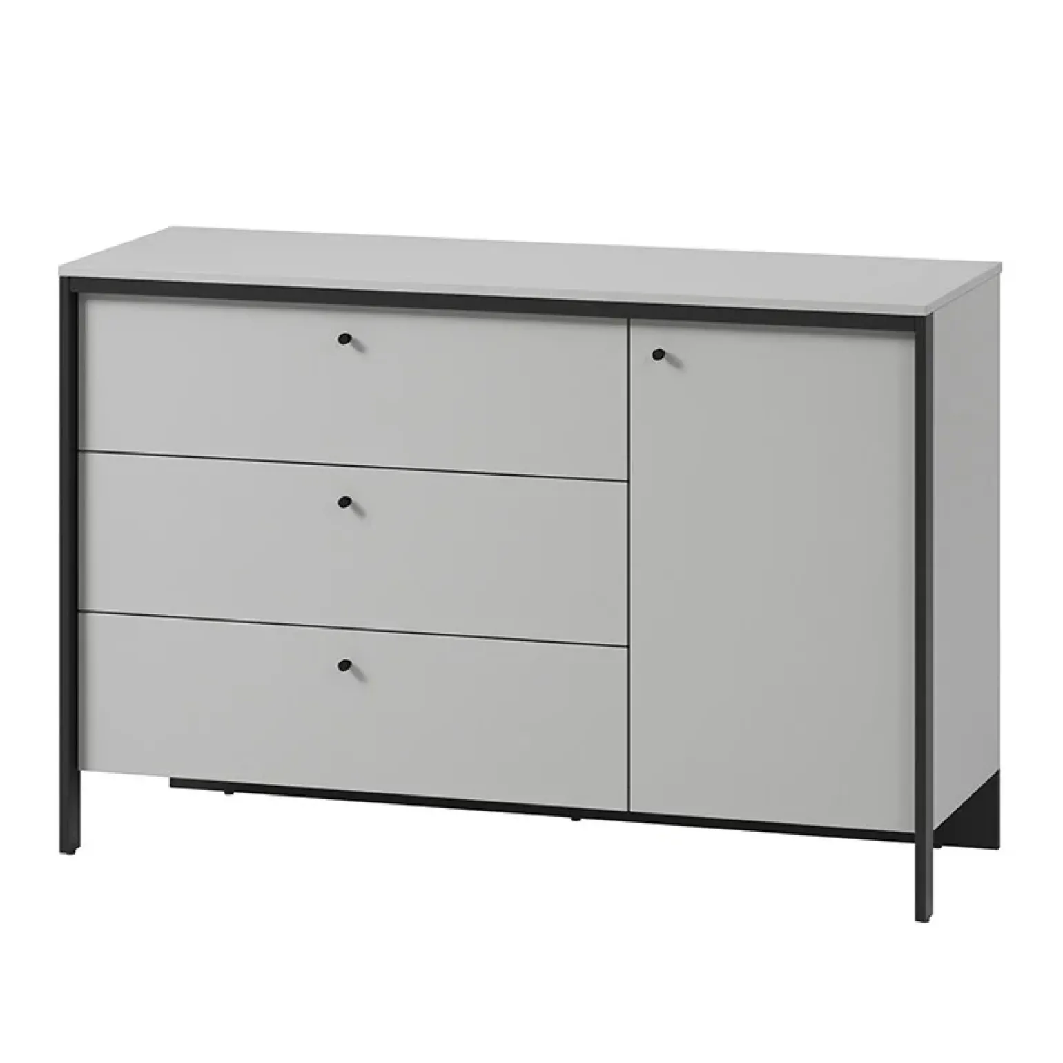 Comò 136x91h cm 1 anta 3 cassetti con LED grigio nero Luna